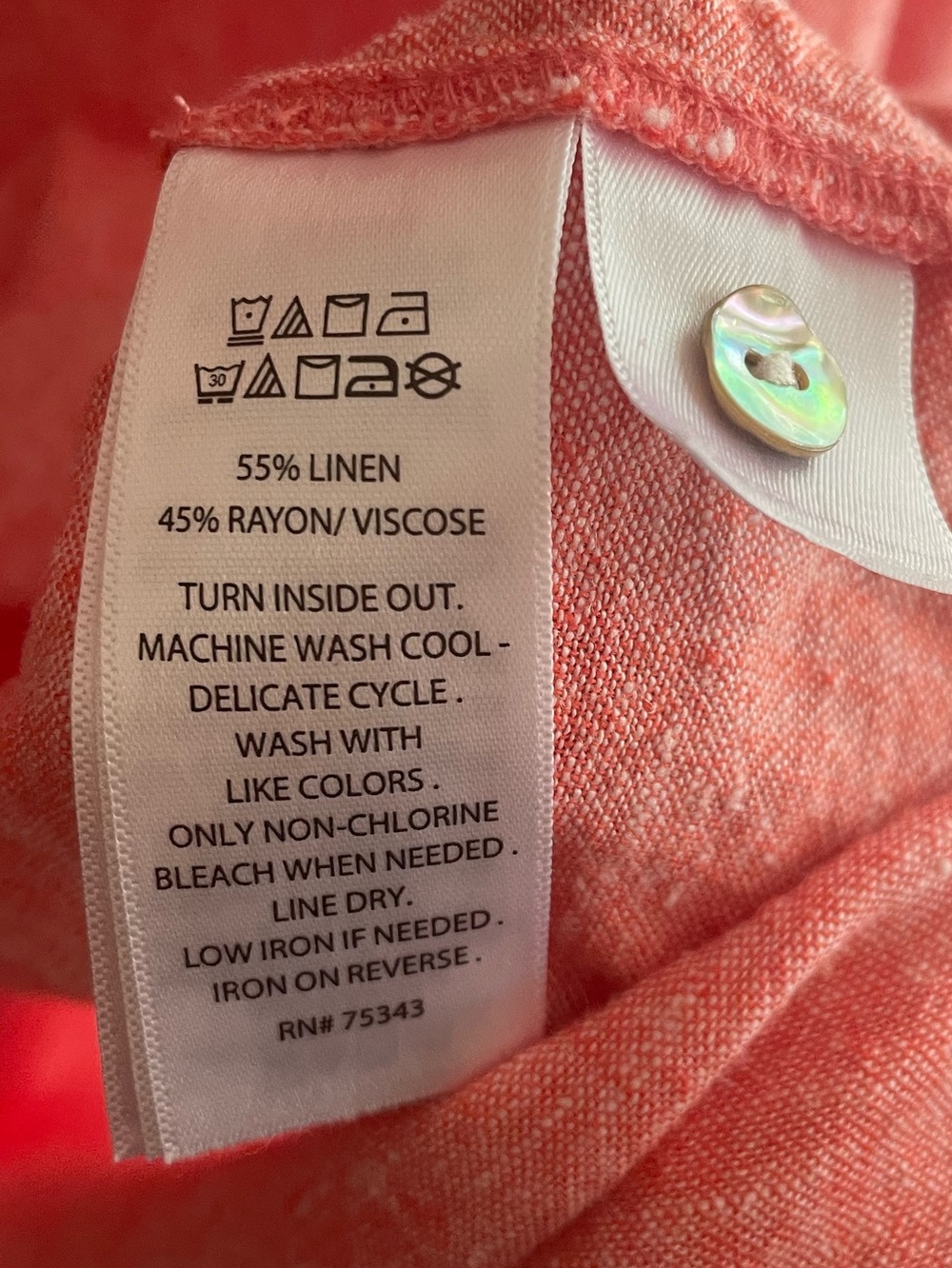 Tahari Pink Coral Linen Blend Popover Tunic Top 1X Coastal Boho Minimalist - Picture 7 of 10
